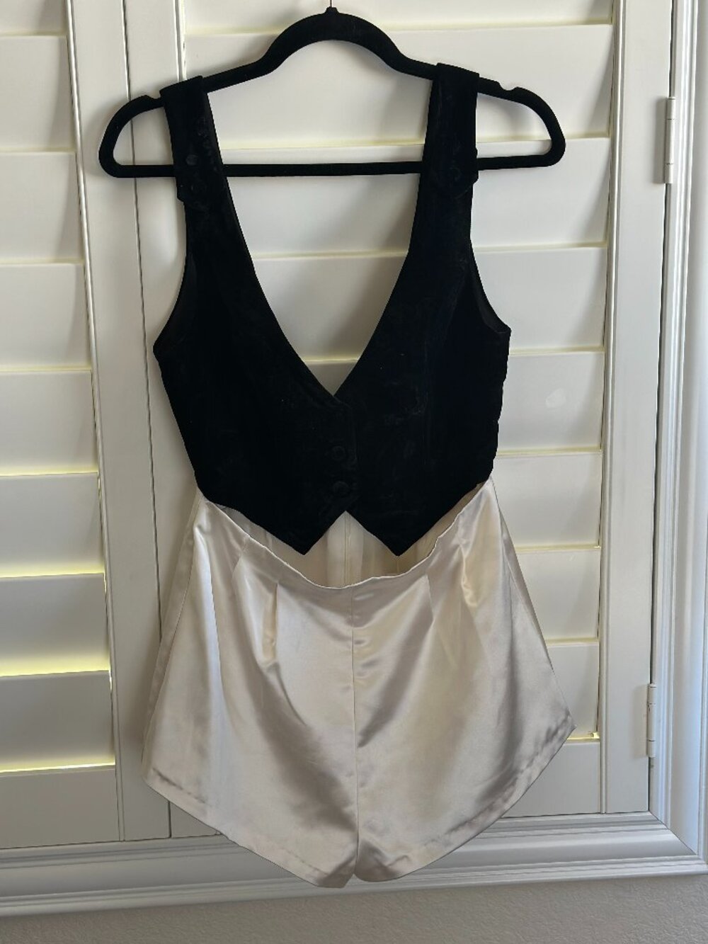 For Love & Lemons Black Velvet & Ivory Satin Romper NWT